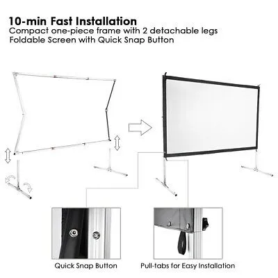 100" Portable Fast Folding Projector Movie Screen 16:9 HD with Stand Office Home