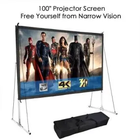 100" Portable Fast Folding Projector Movie Screen 16:9 HD with Stand Office Home