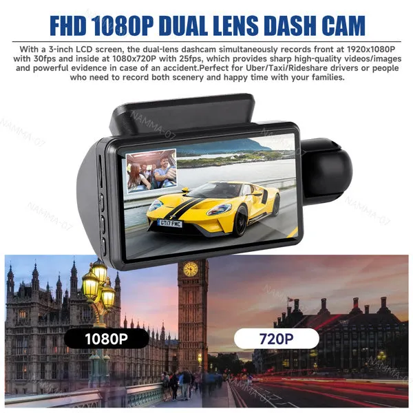 1080P Dual Lens Car DVR Dash Cam Video Recorder G-Sensor Front