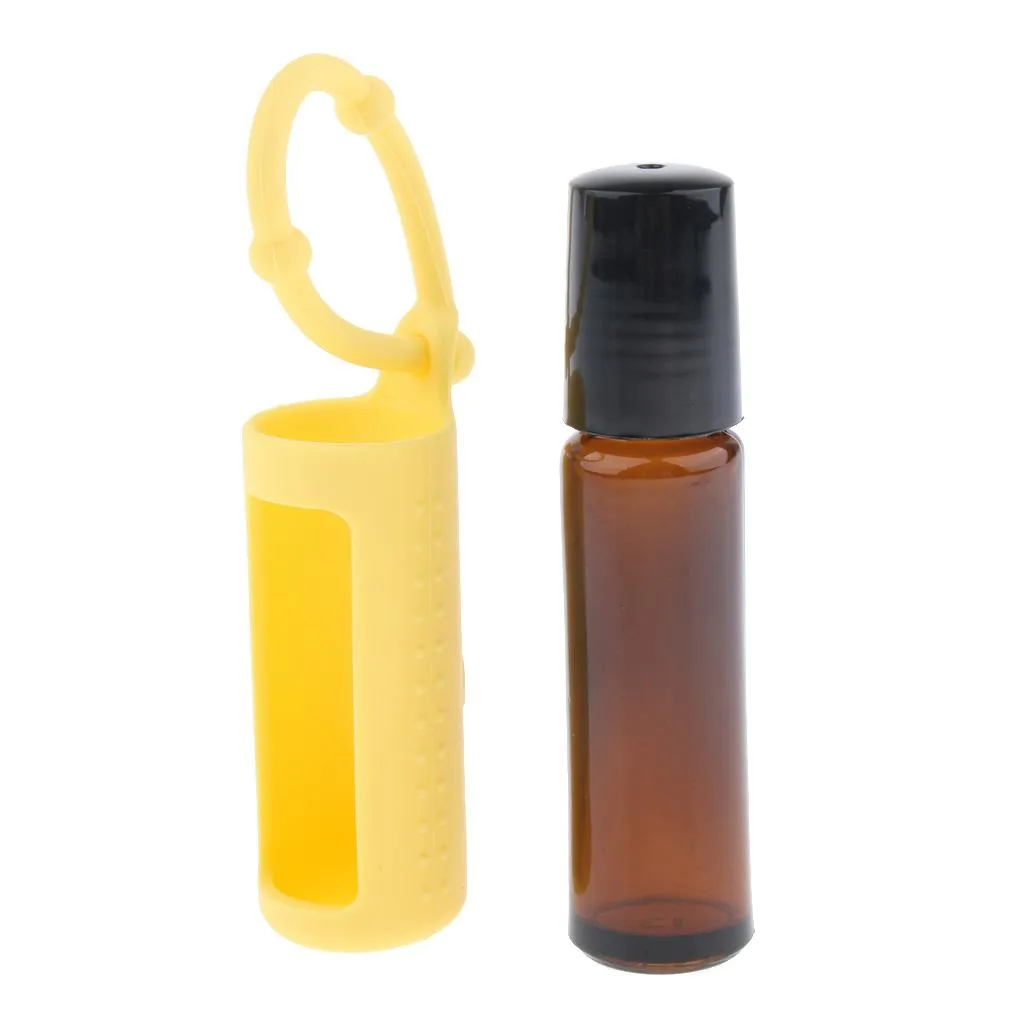 10ml Refillable Essential Oil Bottle with Roller Ball Silicone Cover Yellow