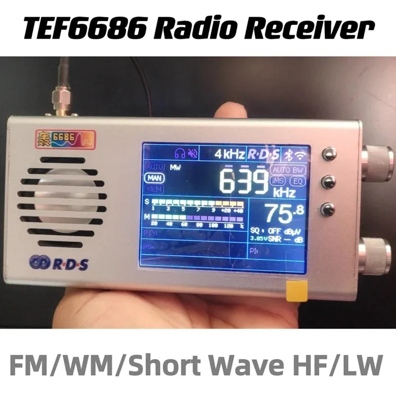 2Nd Generation TEF6686 FM/MW/Short Wave HF/LW Radio Receiver V1.18 Firmware 3.2Inch LCD   Metal Case   Speaker