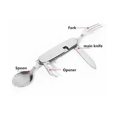 4 in 1 Multifunction Stainless Steel Foldable Travel Cutlery