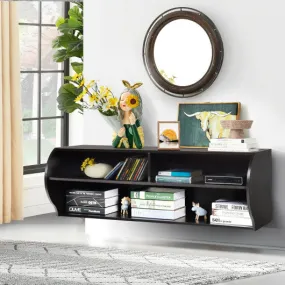 48.5 Inch 2 Tier Modern Wall Mounted Hanging Floating Shelf-Brown