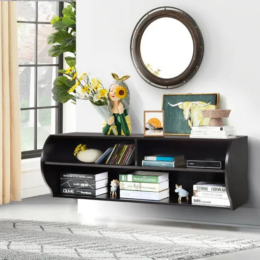 48.5 Inch 2 Tier Modern Wall Mounted Hanging Floating Shelf-Brown