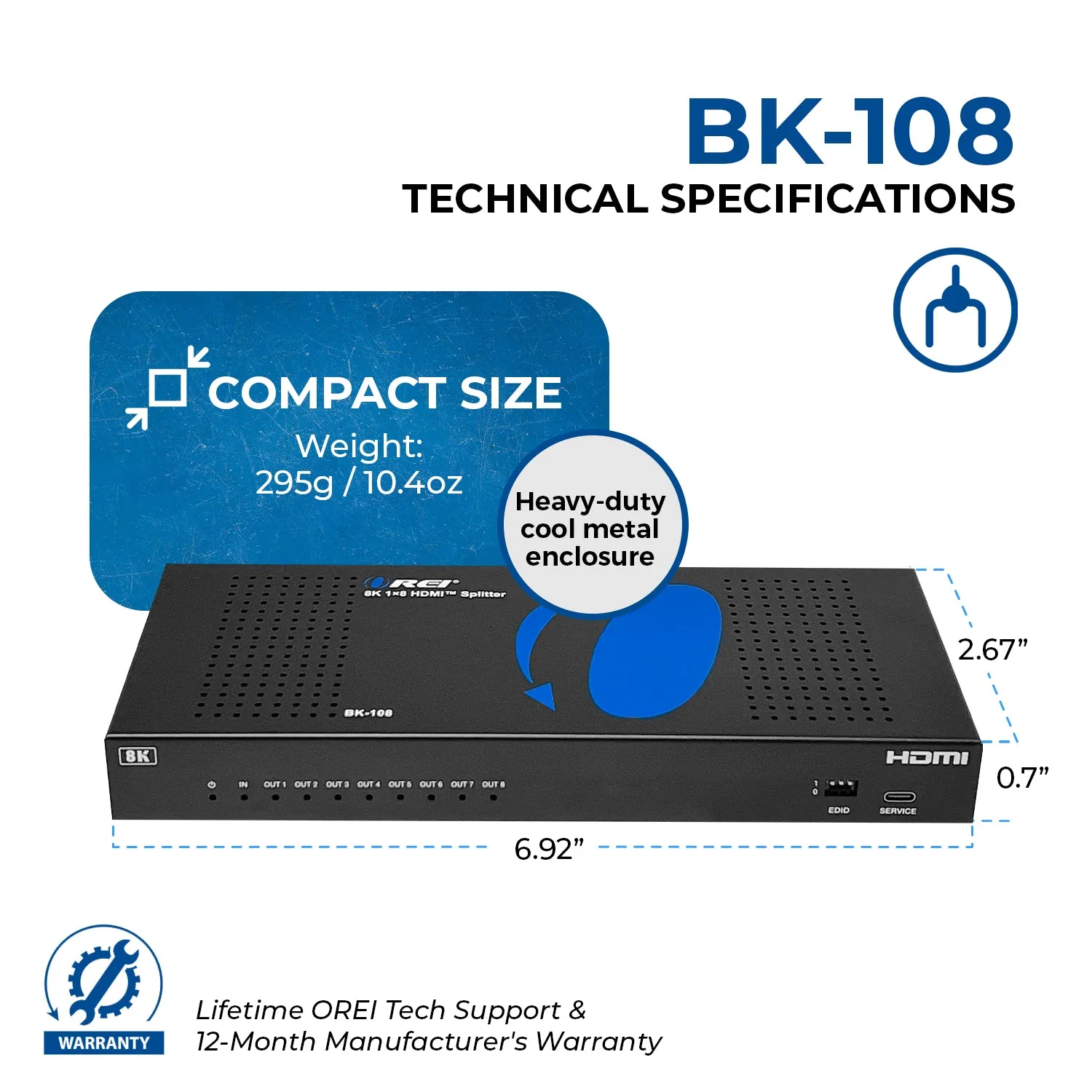 8K 1x8 HDMI Splitter With HDR10 , Downscaler & EDID management (BK-108)