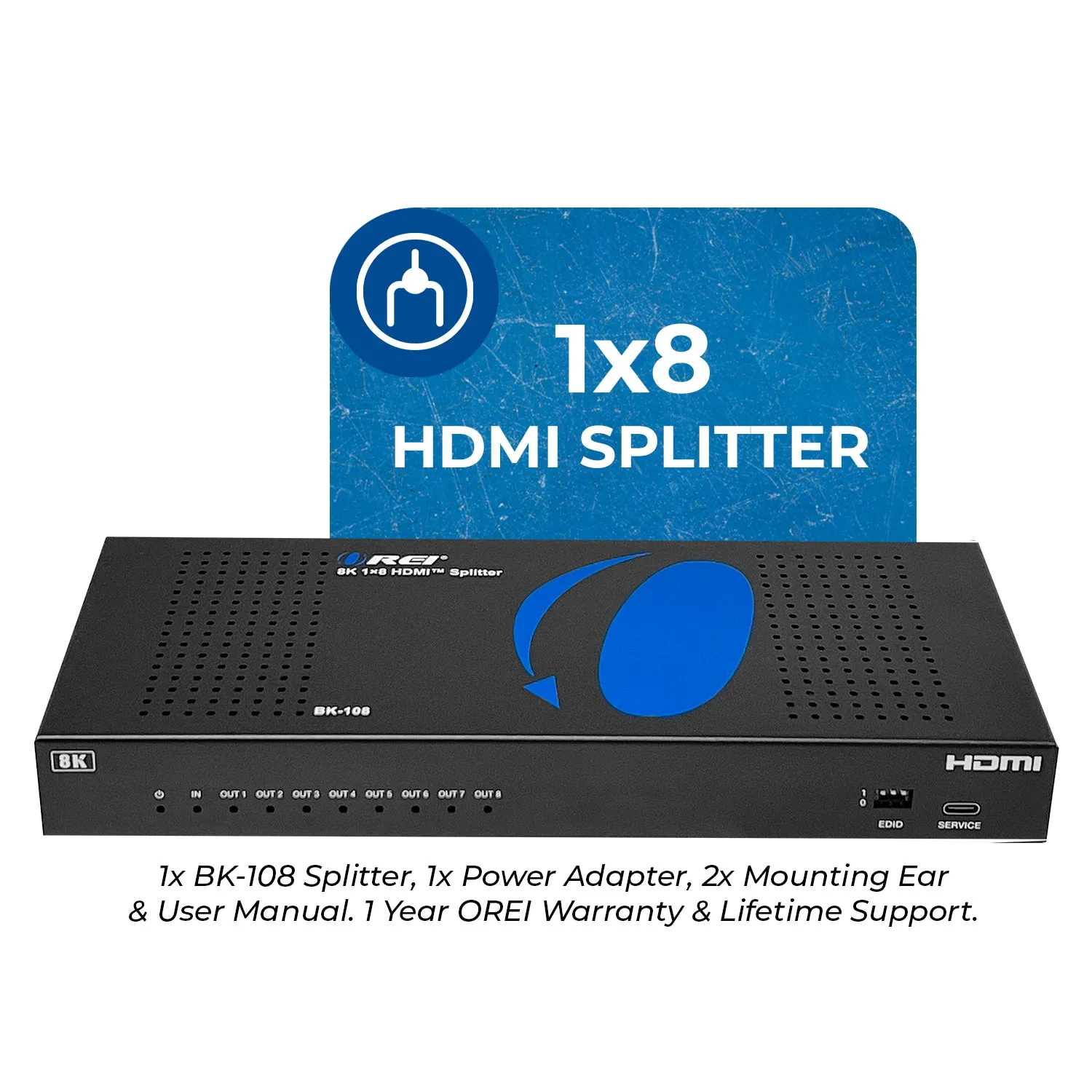 8K 1x8 HDMI Splitter With HDR10 , Downscaler & EDID management (BK-108)