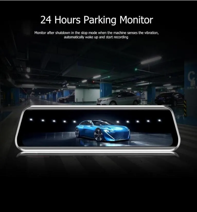 9.66 Inch Touch Car Rearview Mirror DVR Camera 2.5D IPS 1280*480