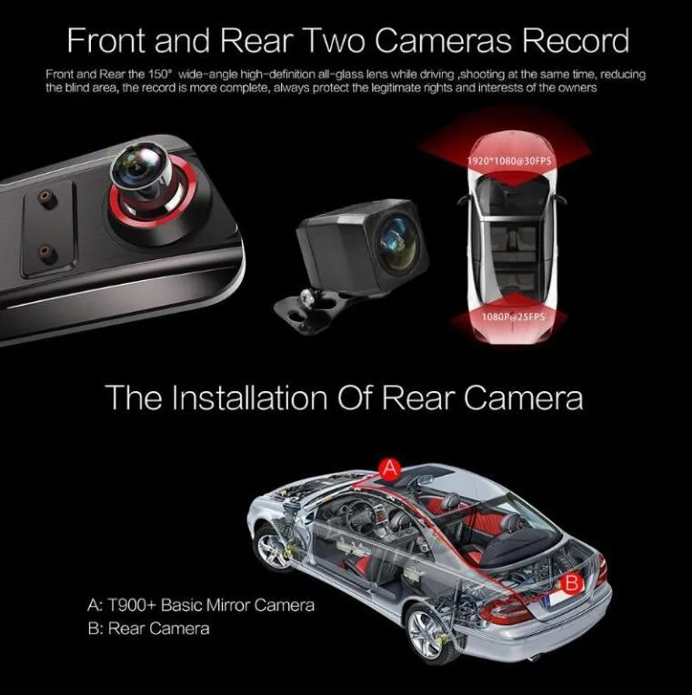 9.66 Inch Touch Car Rearview Mirror DVR Camera 2.5D IPS 1280*480