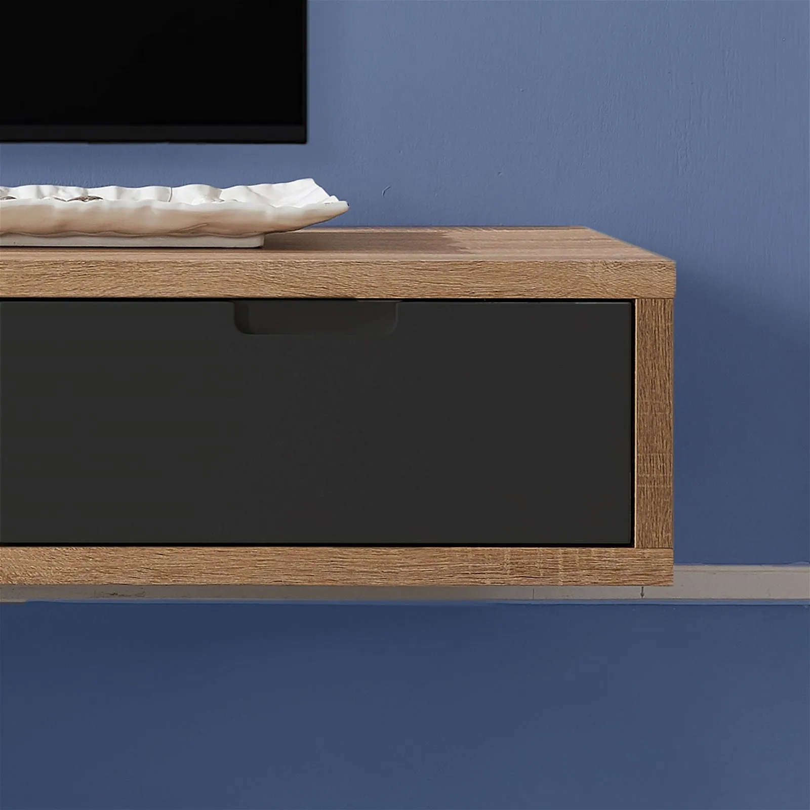 Air Entertainment Unit, Wall Mount, Entertainment Unit, 1500mm Oak with Grey Drawers by Criterion