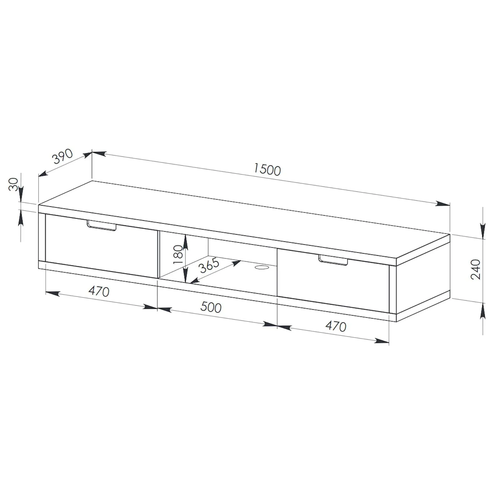 Air Entertainment Unit, Wall Mount, Entertainment Unit, 1500mm Oak with Grey Drawers by Criterion