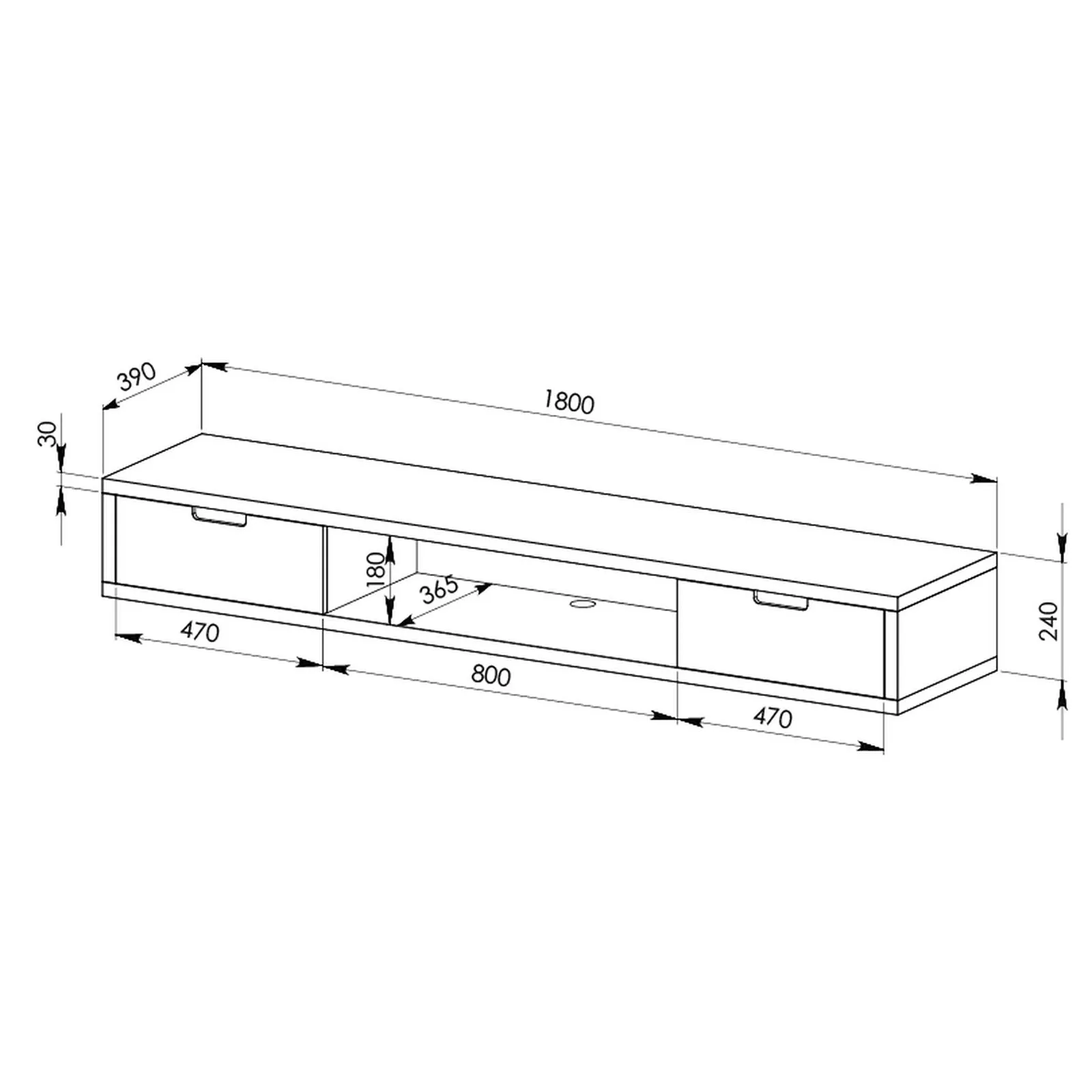 Air Entertainment Unit, Wall Mount, Entertainment Unit, 1800mm Black Oak with Grey Drawers by Criterion