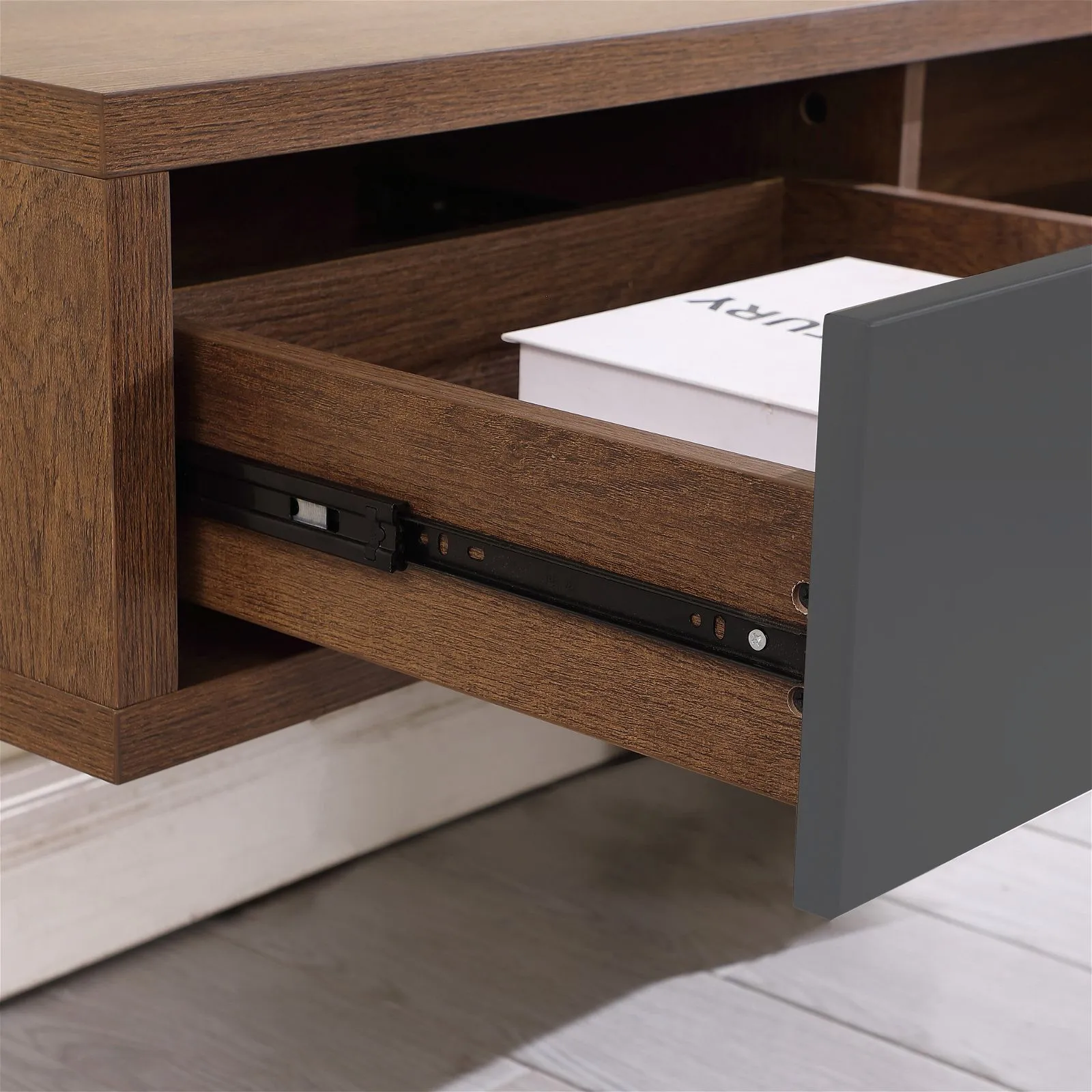 Air Entertainment Unit, Wall Mount, Entertainment Unit, 1800mm Dark Oak with Grey Drawers by Criterion