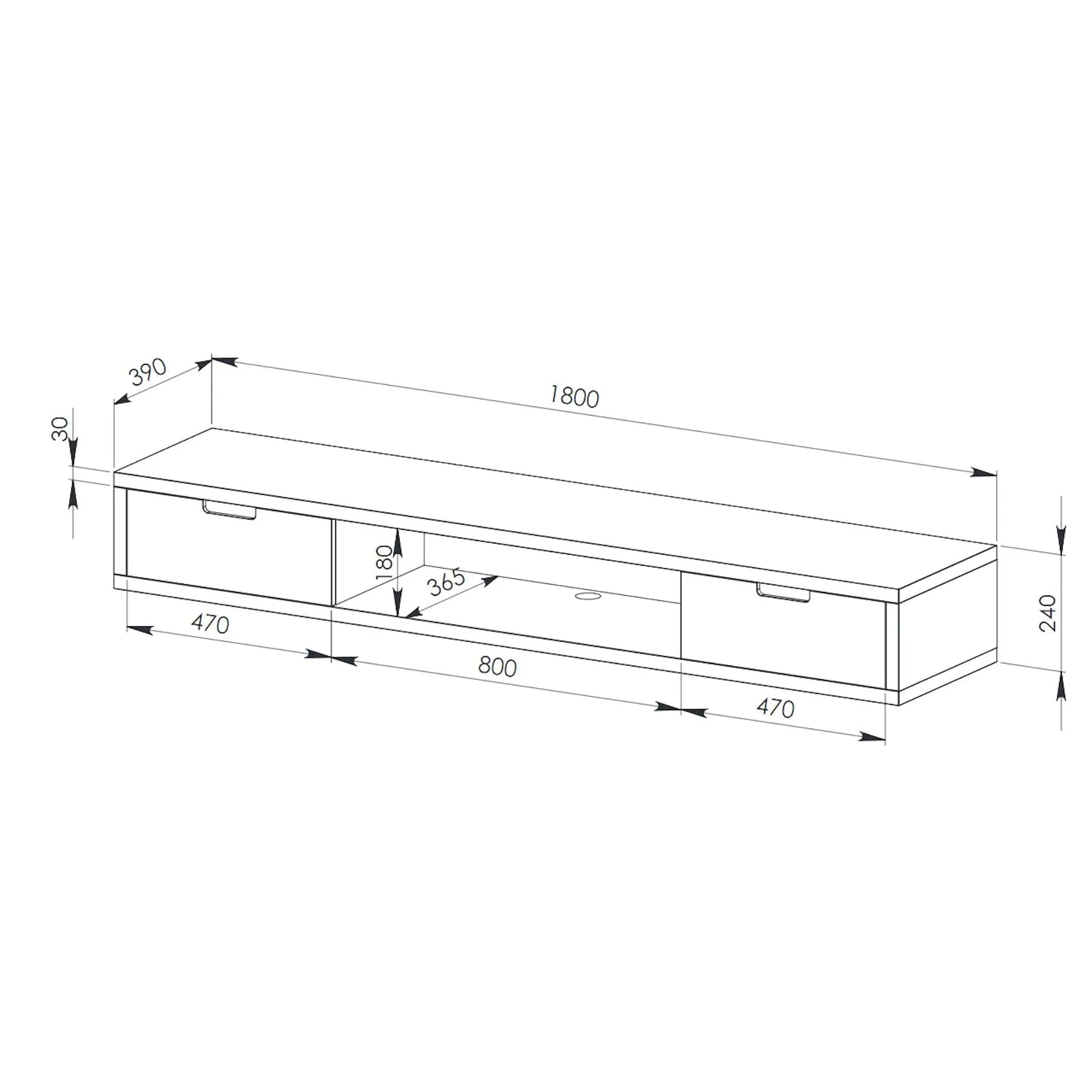 Air Entertainment Unit, Wall Mount, Entertainment Unit, 1800mm Dark Oak with Grey Drawers by Criterion
