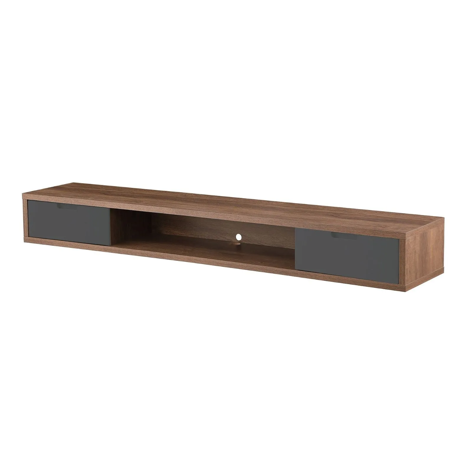 Air Entertainment Unit, Wall Mount, Entertainment Unit, 2000mm Dark Oak with Grey Drawers by Criterion