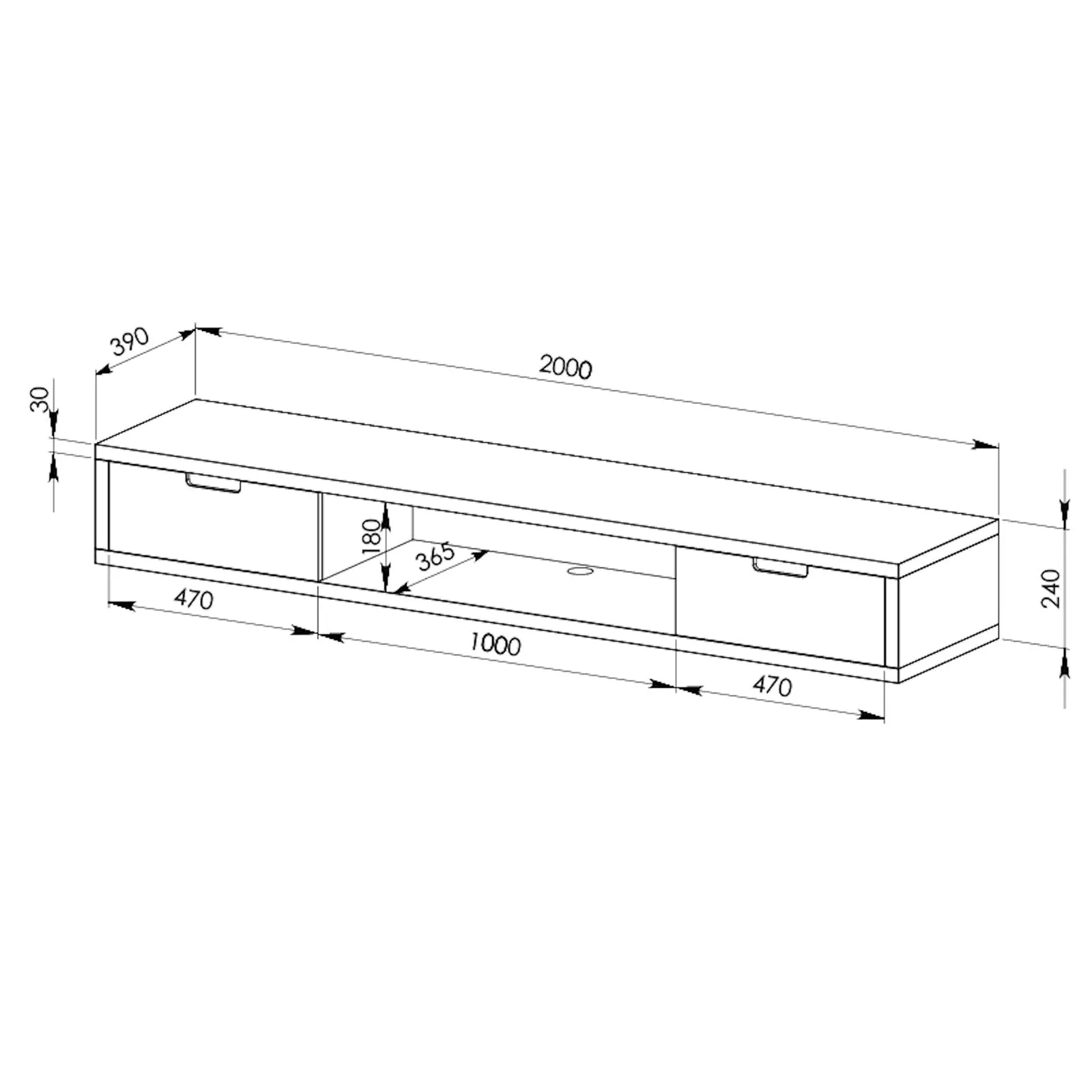 Air Entertainment Unit, Wall Mount, Entertainment Unit, 2000mm Dark Oak with Grey Drawers by Criterion
