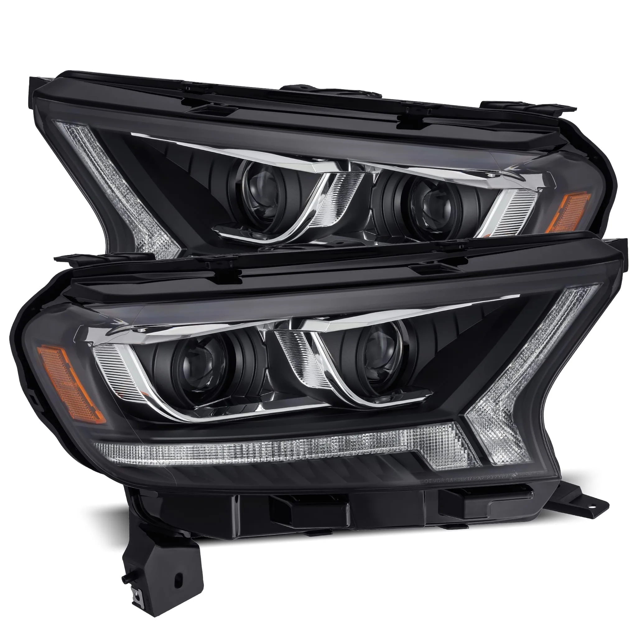 AlphaRex Dual LED Projector Headlights Ford Ranger (2019-2021) LUXX Series w/ Sequential Turn Signal - Alpha Black / Black