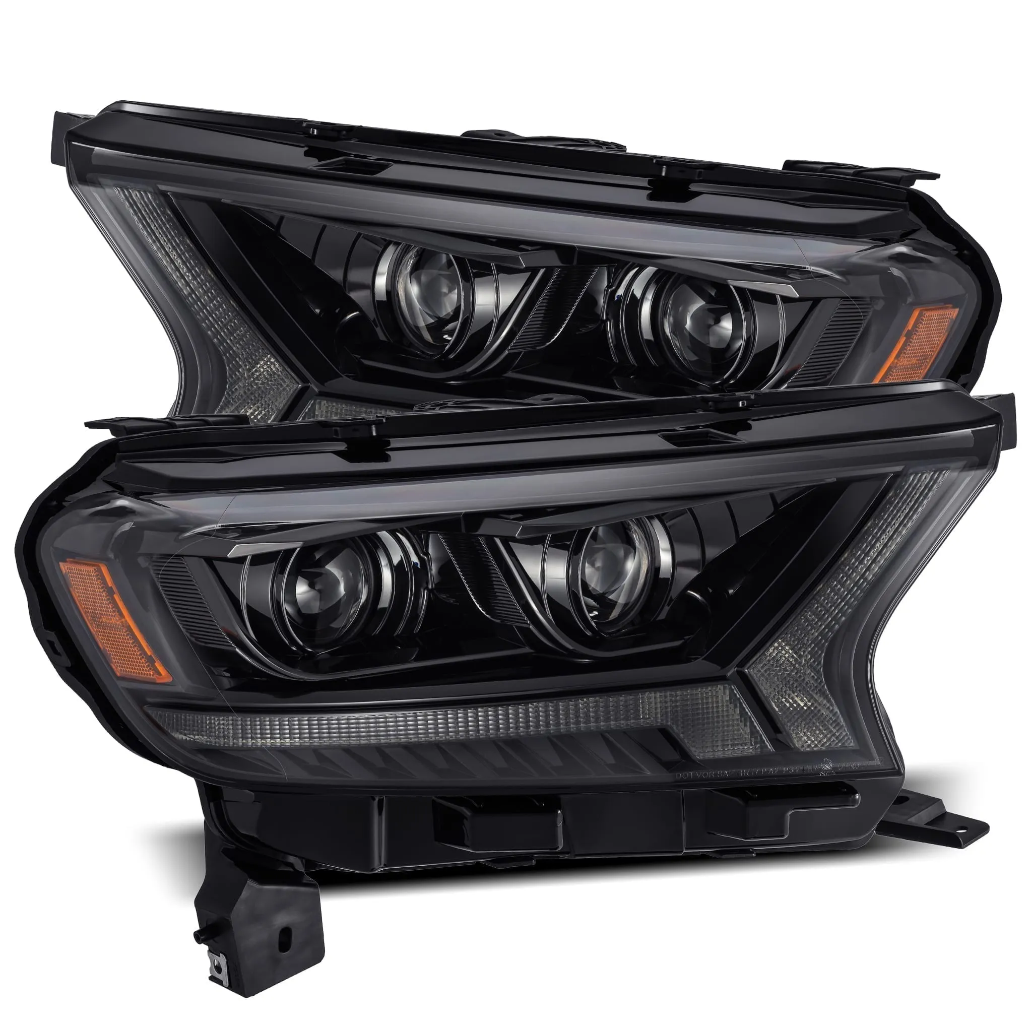 AlphaRex Dual LED Projector Headlights Ford Ranger (2019-2021) LUXX Series w/ Sequential Turn Signal - Alpha Black / Black