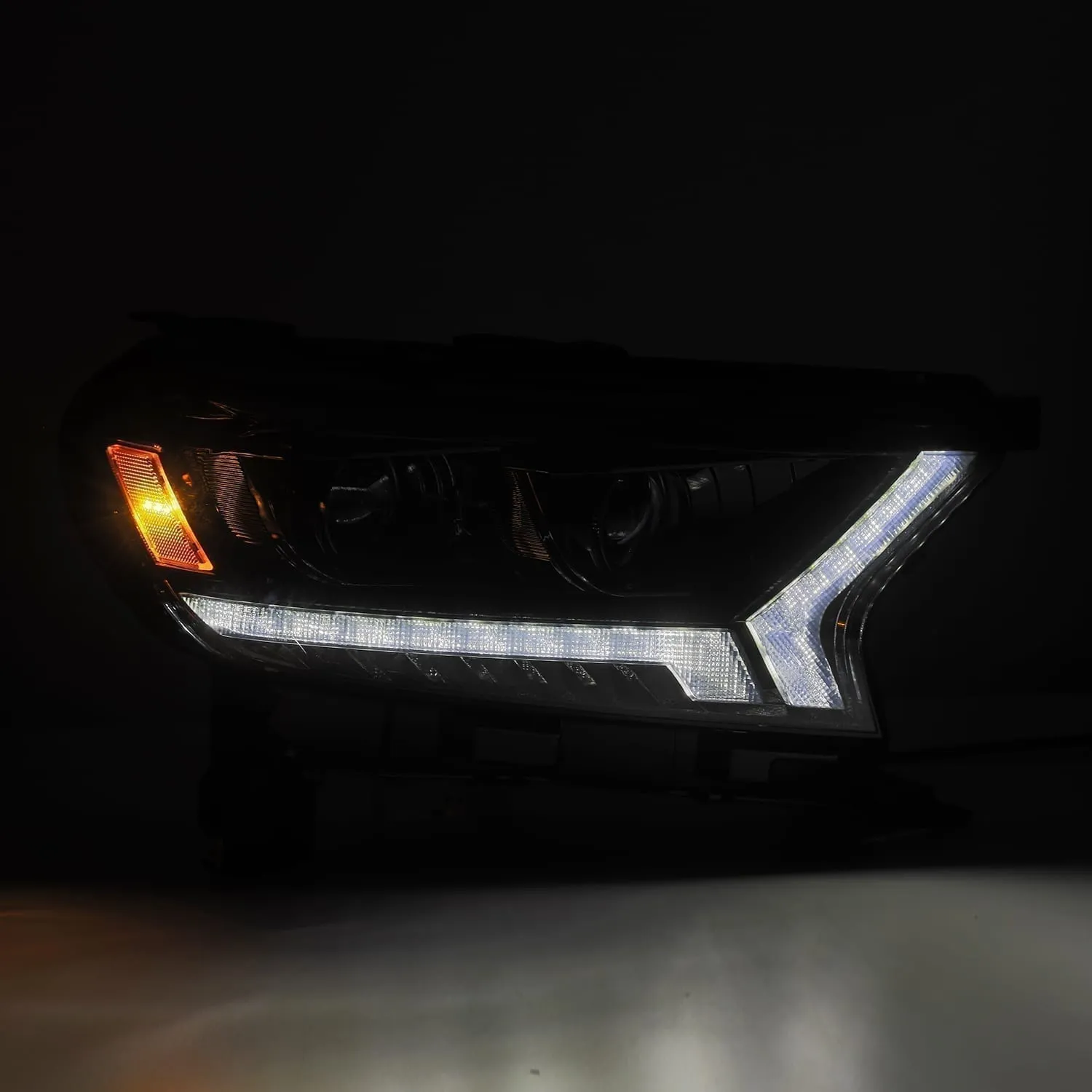 AlphaRex Dual LED Projector Headlights Ford Ranger (2019-2021) LUXX Series w/ Sequential Turn Signal - Alpha Black / Black