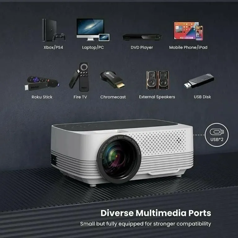 Android Projector |1080P Full HD Supported 4000L Outdoor Portable Projector, 200" Display Home Theater Movie Projector