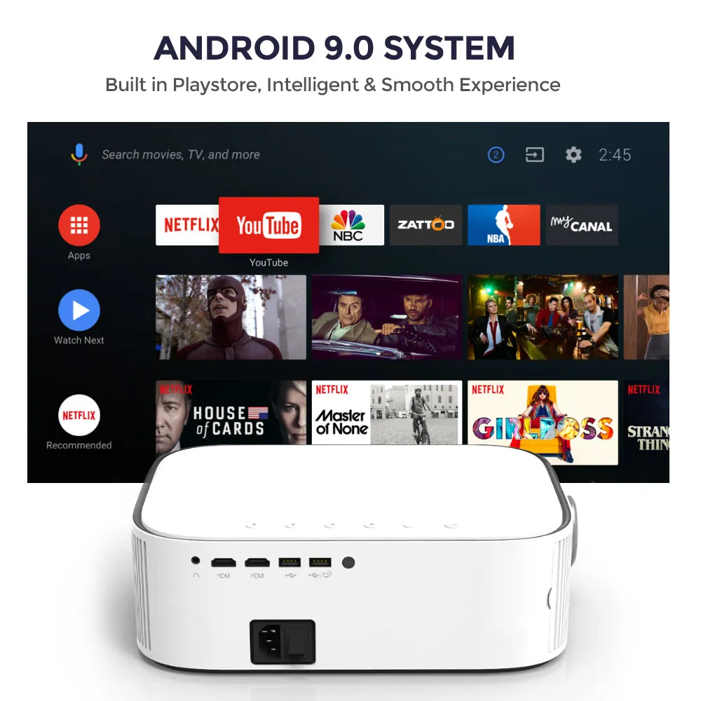Android Projector |500ANSI Lumens/Screen Size 220 inch|Native 1080P Full HD|Bluetooth Wifi Projector 4K Supports Video Projectors