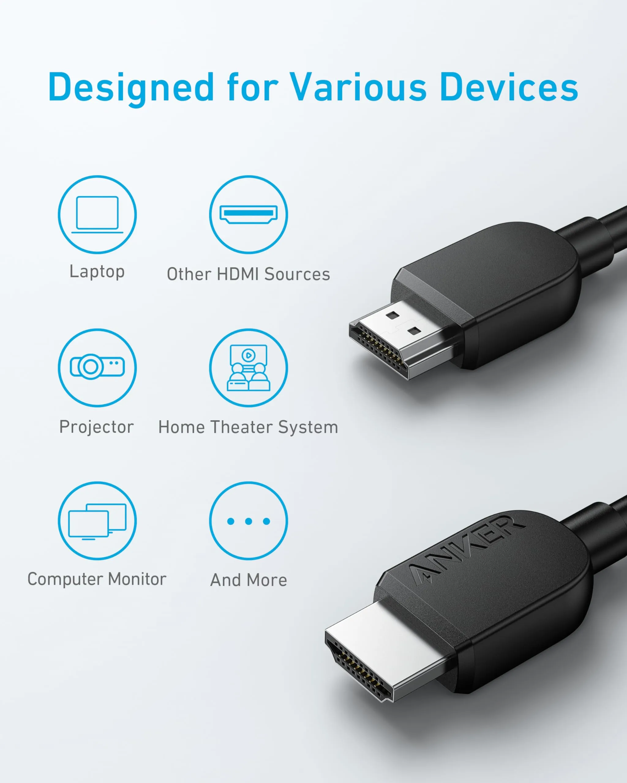 Anker HDMI 2.1 Cable 8K@60Hz,6FT Ultra HD 4K@120Hz HDMI to HDMI Cord,48 Gbps Certified Ultra High-Speed HDMI Cable,Compatible with PlayStation 5,Xbox,Samsung TVs,and More