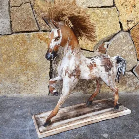 Antique Carved Wooden Prancing Horse With Stand