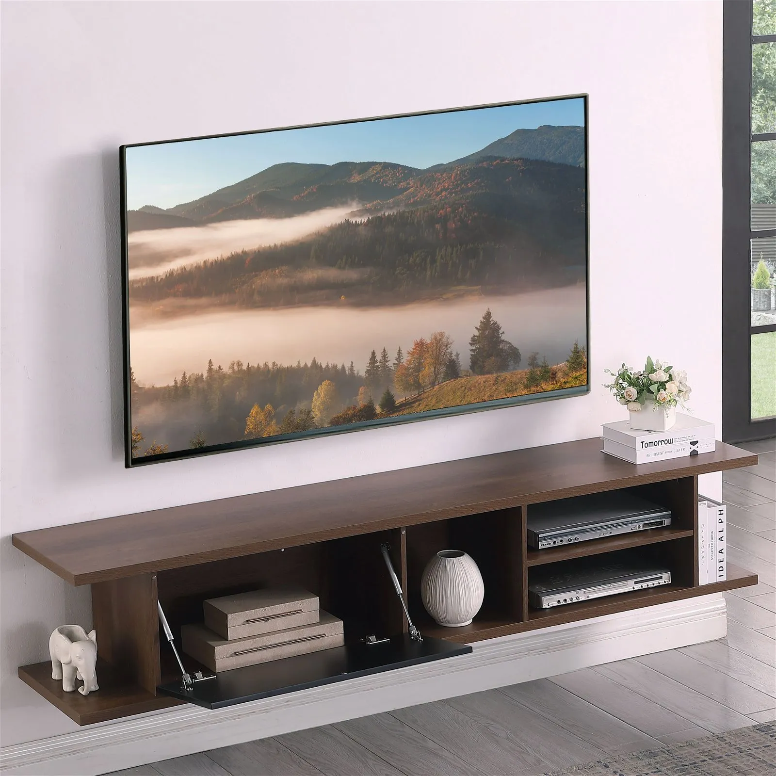 Auldrin 200cm Floating Entertainment Unit, TV Unit, Wall Mount Dark Oak by Tauris