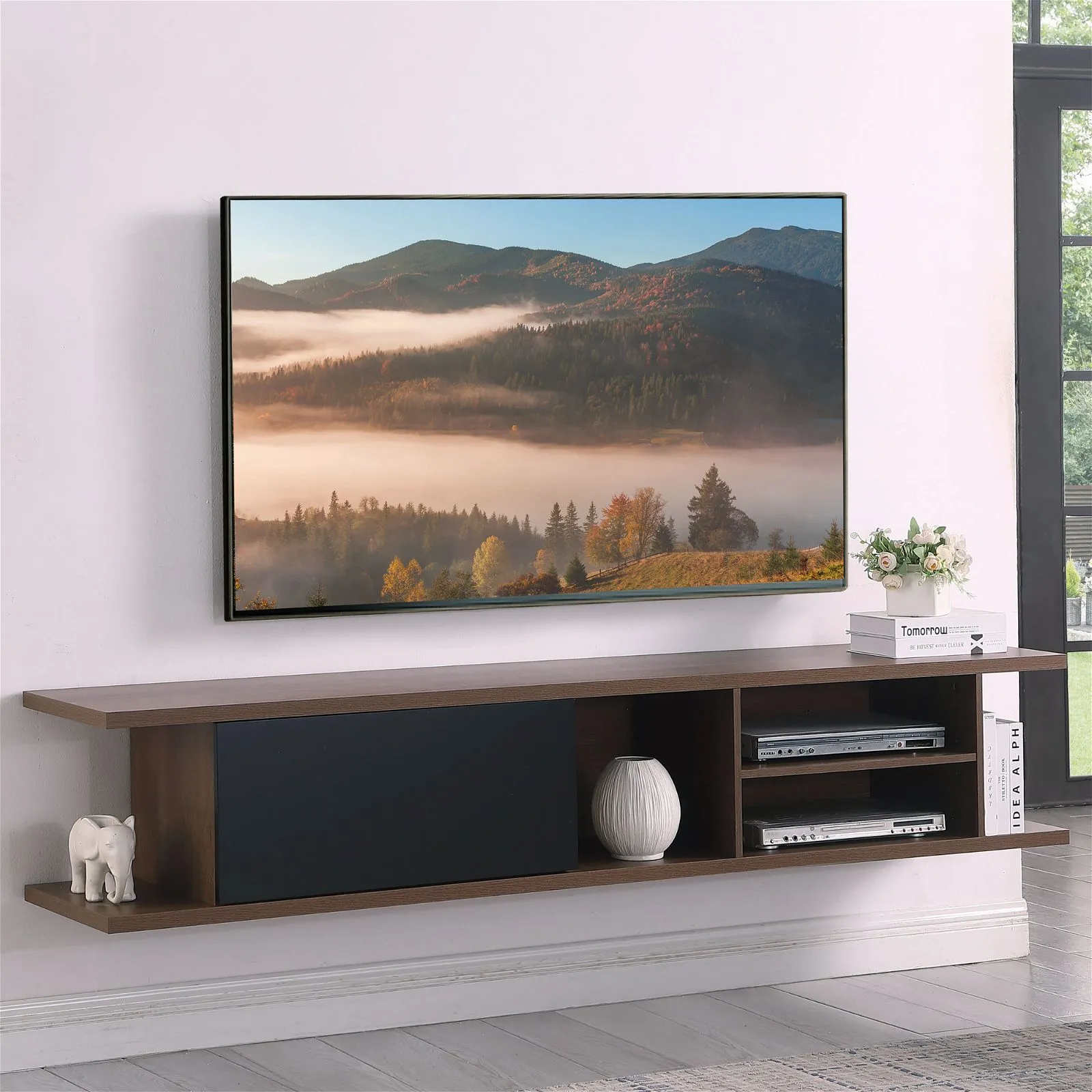 Auldrin 200cm Floating Entertainment Unit, TV Unit, Wall Mount Dark Oak by Tauris