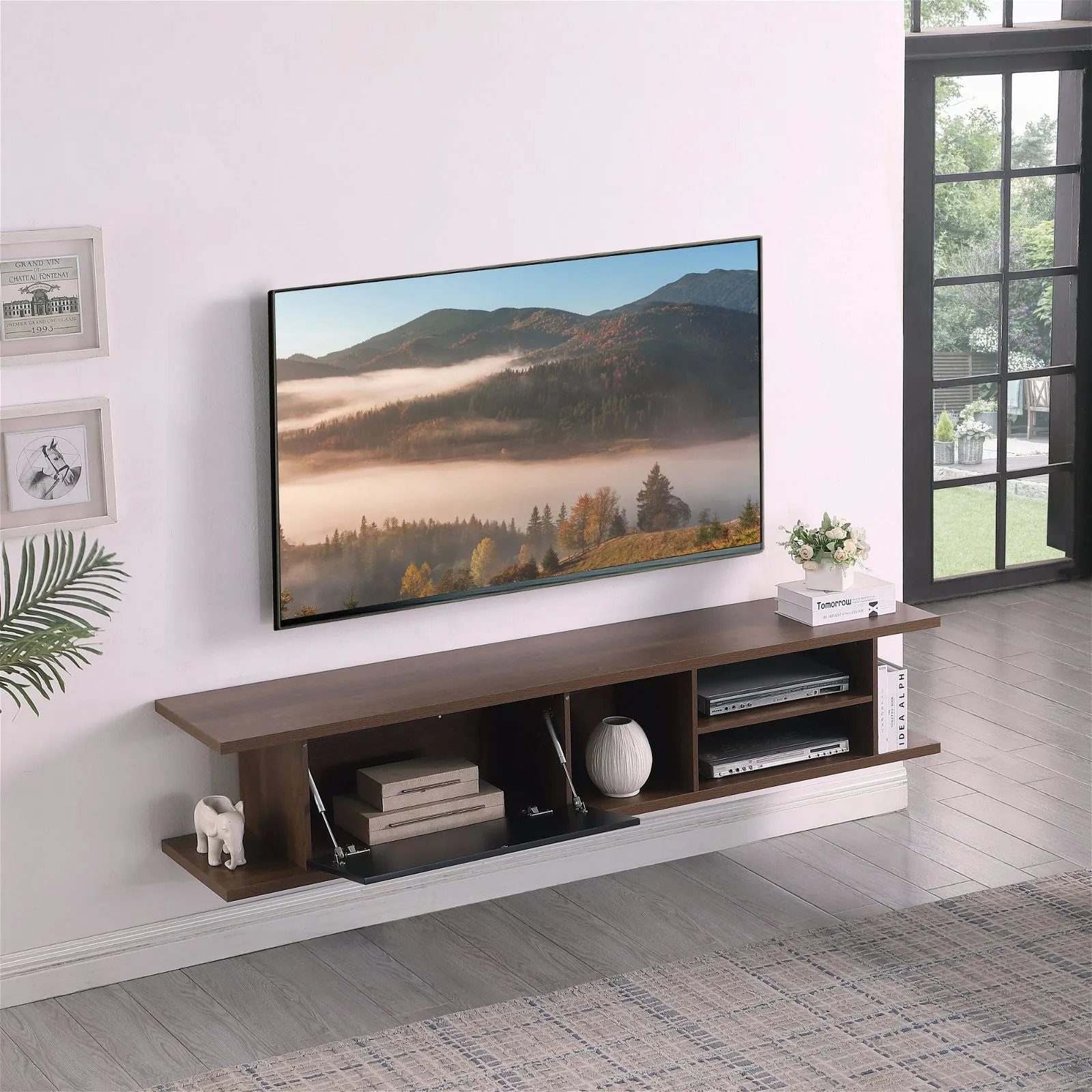 Auldrin 200cm Floating Entertainment Unit, TV Unit, Wall Mount Dark Oak by Tauris