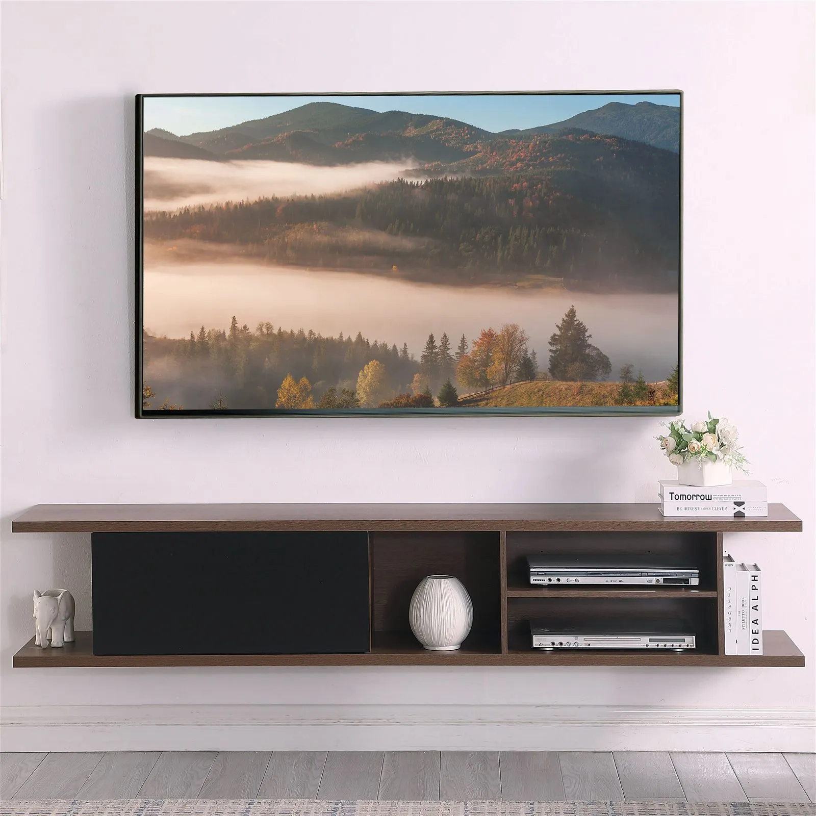 Auldrin 200cm Floating Entertainment Unit, TV Unit, Wall Mount Dark Oak by Tauris
