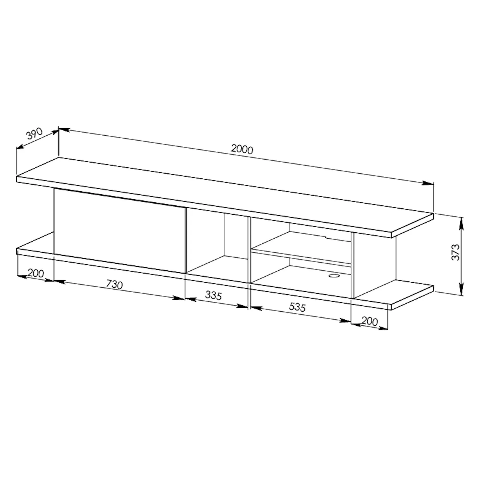 Auldrin 200cm Floating Entertainment Unit, TV Unit, Wall Mount Dark Oak by Tauris