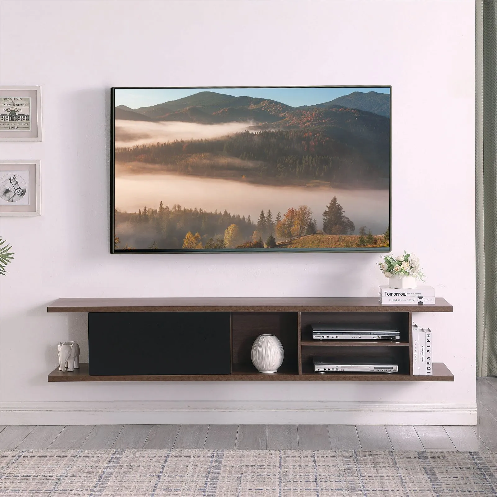 Auldrin 200cm Floating Entertainment Unit, TV Unit, Wall Mount Dark Oak by Tauris