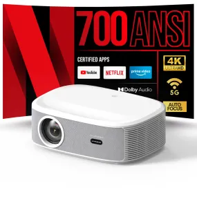 [Auto Focus/Keystone] 4K Smart Projector with WiFi and Bluetooth |Native 1080P, 700 ANSI 4K Supported Movie Projector| Linux Web OS System Home theater Outdoor Video Projector
