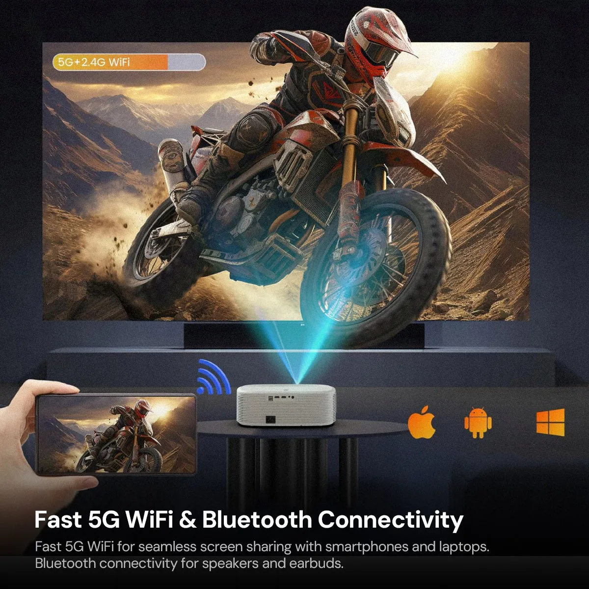 [Auto Focus/Keystone] 4K Smart Projector with WiFi and Bluetooth |Native 1080P, 700 ANSI 4K Supported Movie Projector| Linux Web OS System Home theater Outdoor Video Projector
