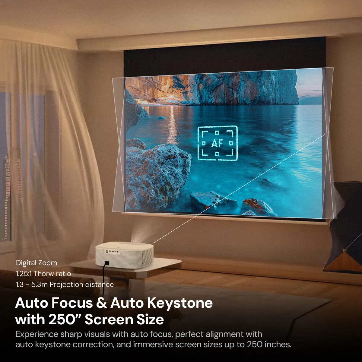 [Auto Focus/Keystone] 4K Smart Projector with WiFi and Bluetooth |Native 1080P, 700 ANSI 4K Supported Movie Projector| Linux Web OS System Home theater Outdoor Video Projector