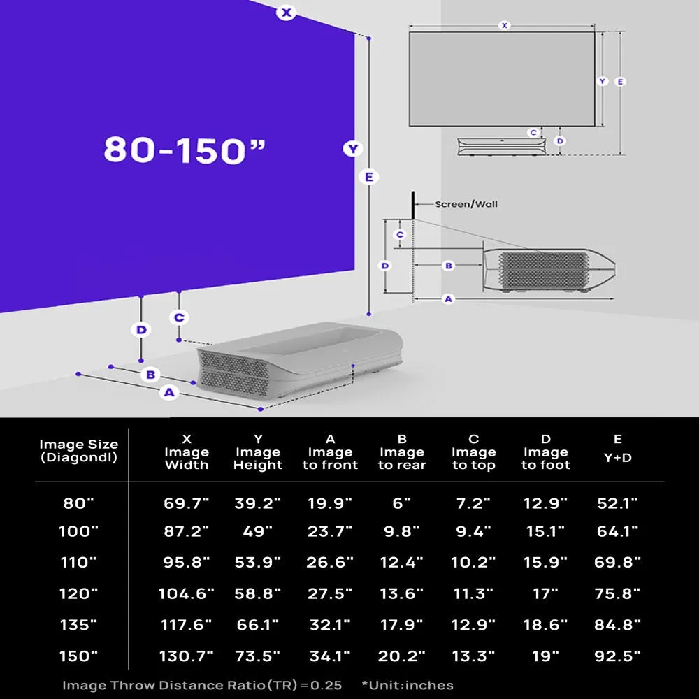 AWOL VISION LTV-2500 4K UHD Ultra Short Throw Triple Laser Projector with 2600 Lumen, 3D, 150", HDR10 , UST Projector Laser TV