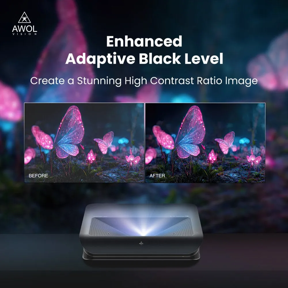 AWOL VISION LTV-2500 4K UHD Ultra Short Throw Triple Laser Projector with 2600 Lumen, 3D, 150", HDR10 , UST Projector Laser TV