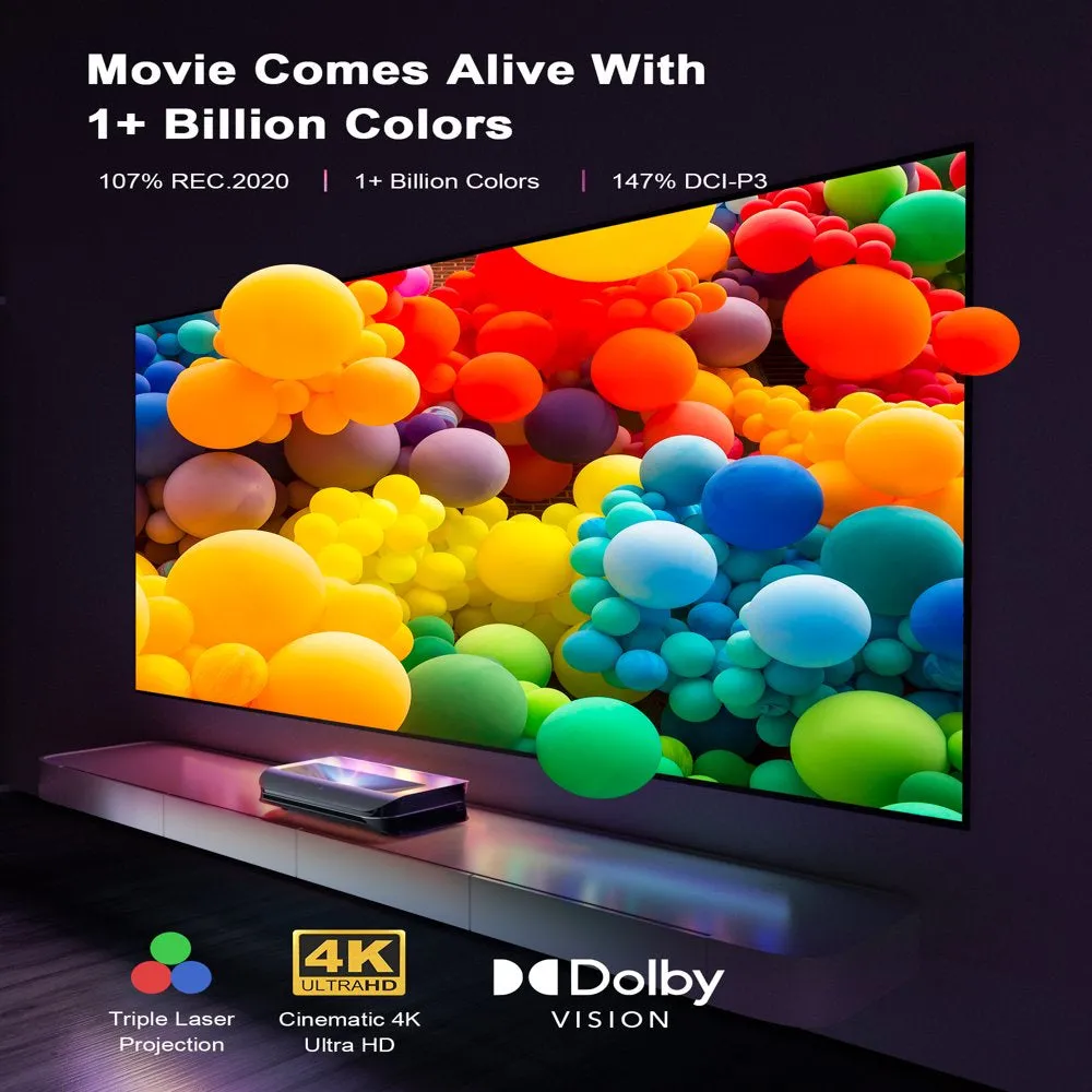 AWOL VISION LTV-2500 4K UHD Ultra Short Throw Triple Laser Projector with 2600 Lumen, 3D, 150", HDR10 , UST Projector Laser TV