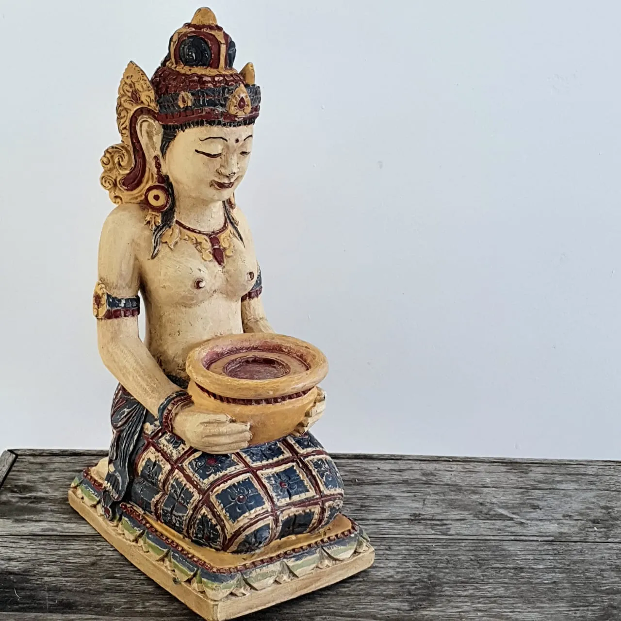 Balinese Goddess Wooden Candle Holder