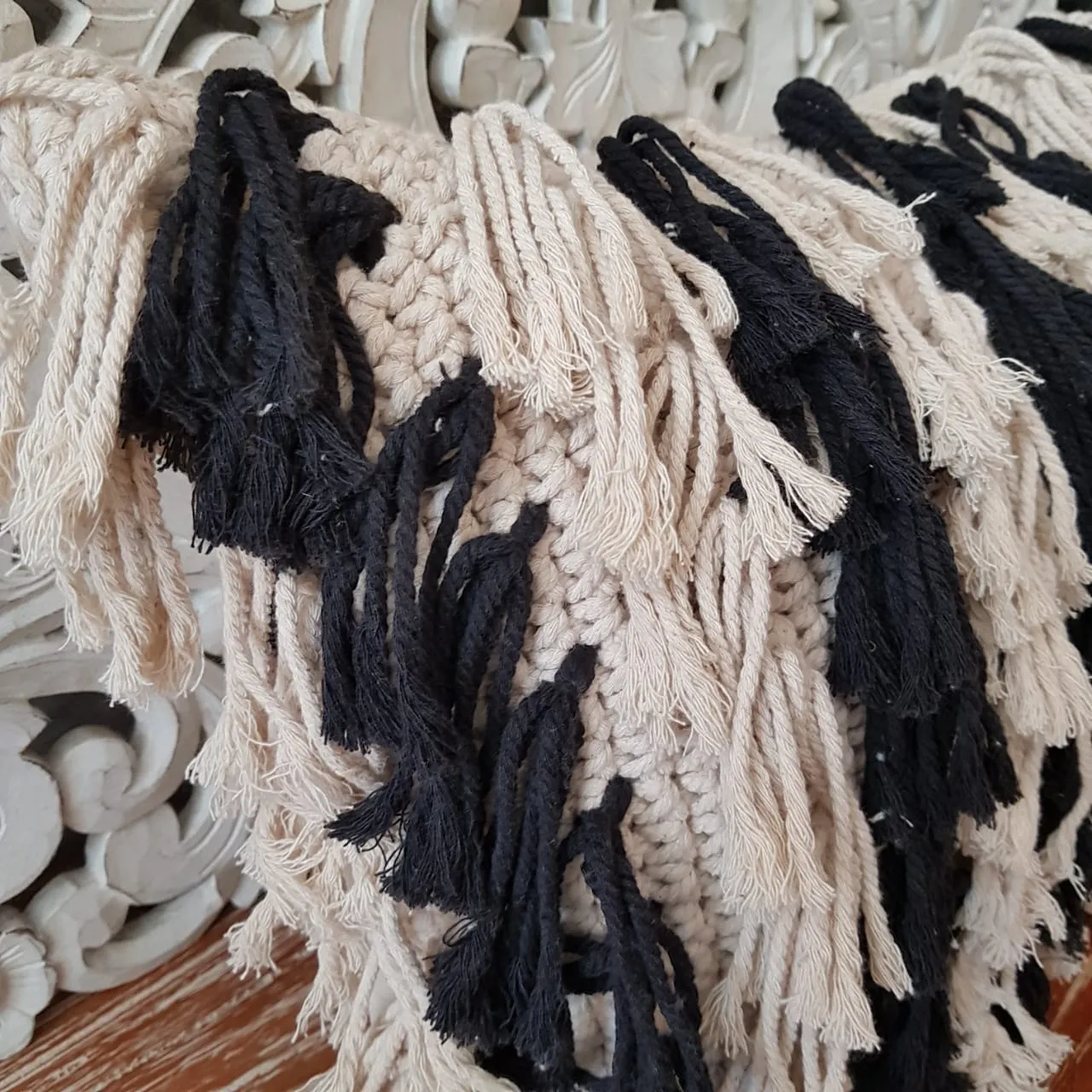 Black and White Hairy Fringe Cushions