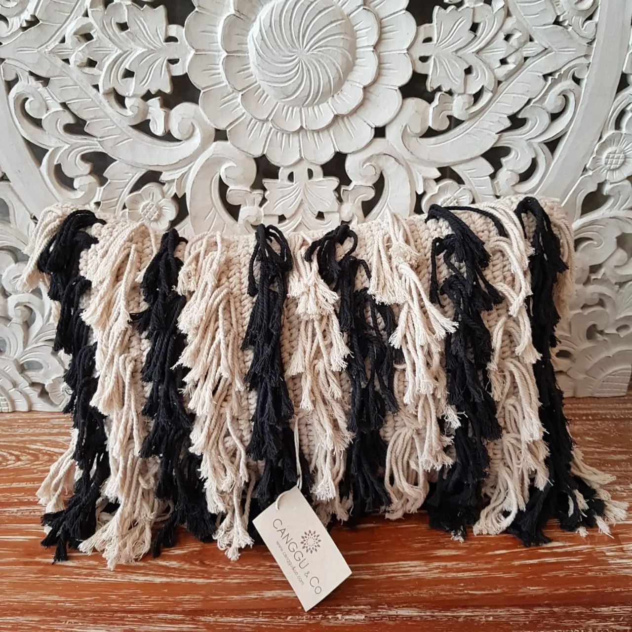 Black and White Hairy Fringe Cushions