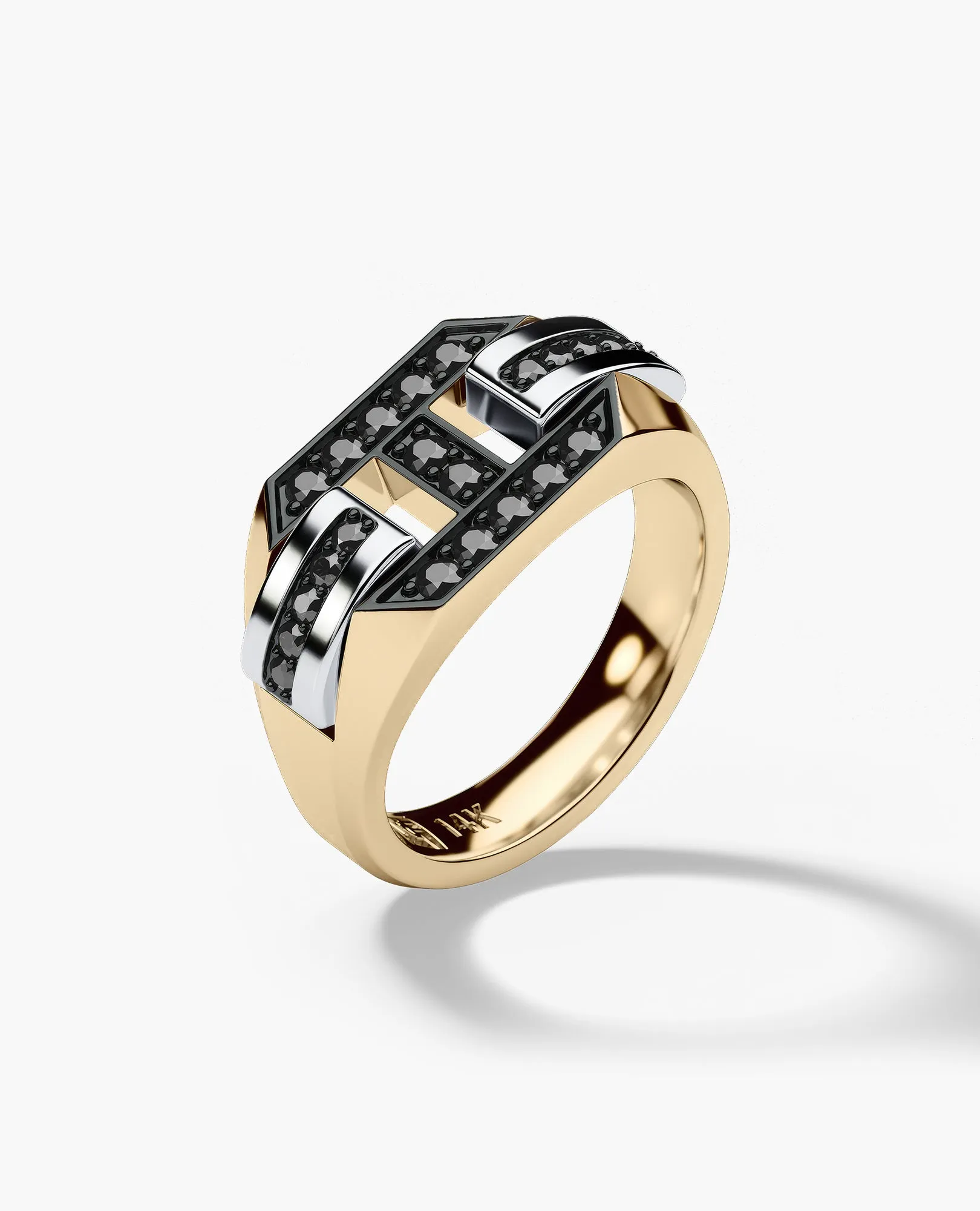 BRIGGS Gold Signet Ring with 0.35ct Black Diamonds