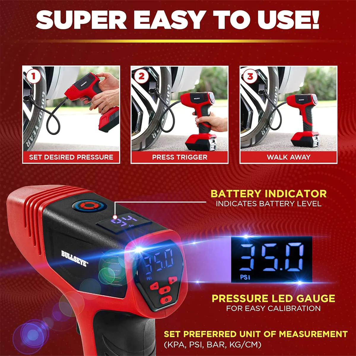 Bullseye Rechargeable Tire Inflator PRO
