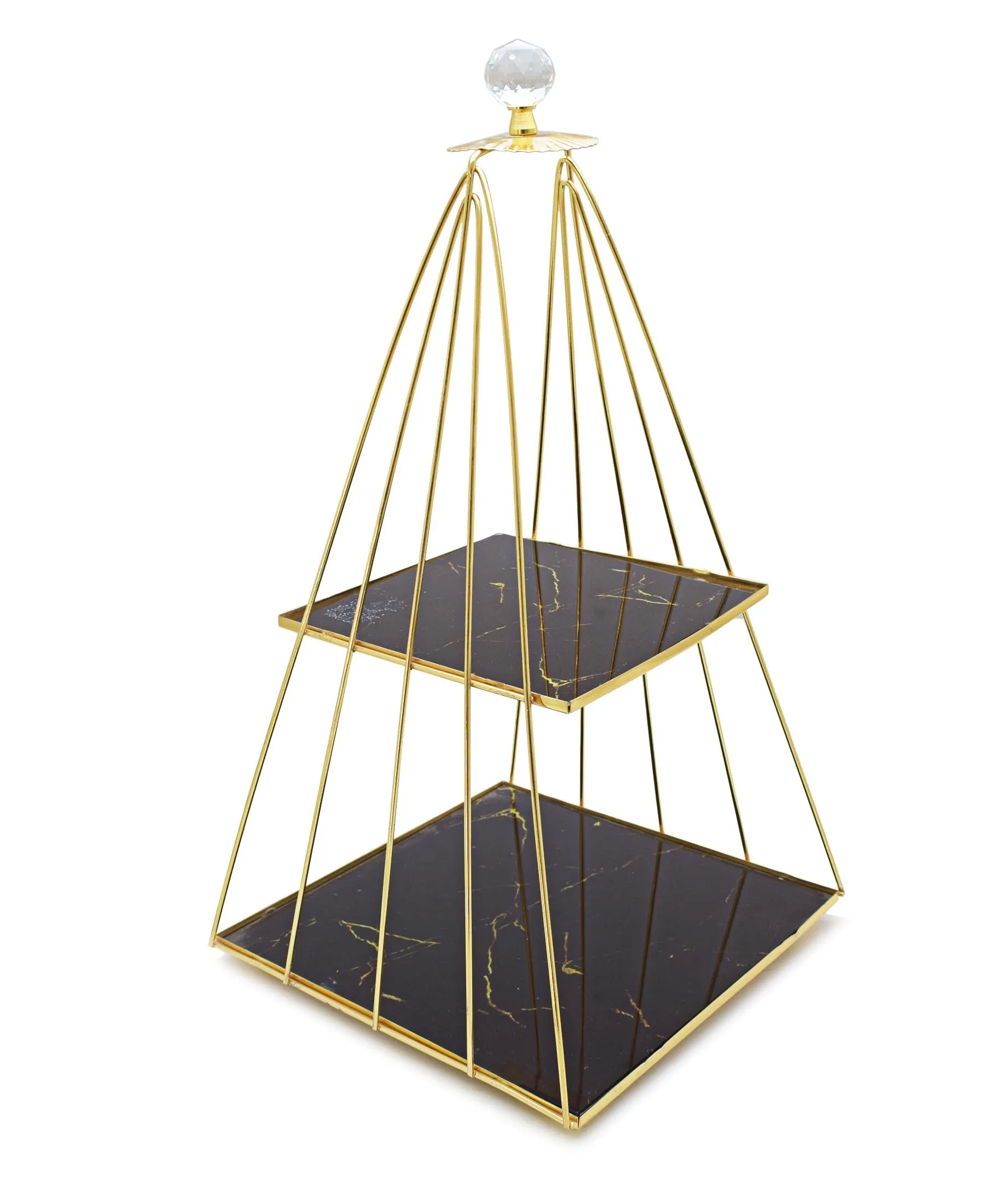 Bursa Collection 2 Tier Stand With Tray - Gold