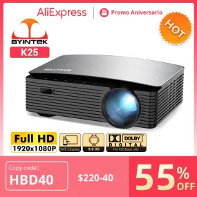 BYINTEK K25 Full HD 4K 1920x1080P LCD Smart Android 9.0 Wifi LED Video Home Theater Cinema 1080P Projector for Smartphone