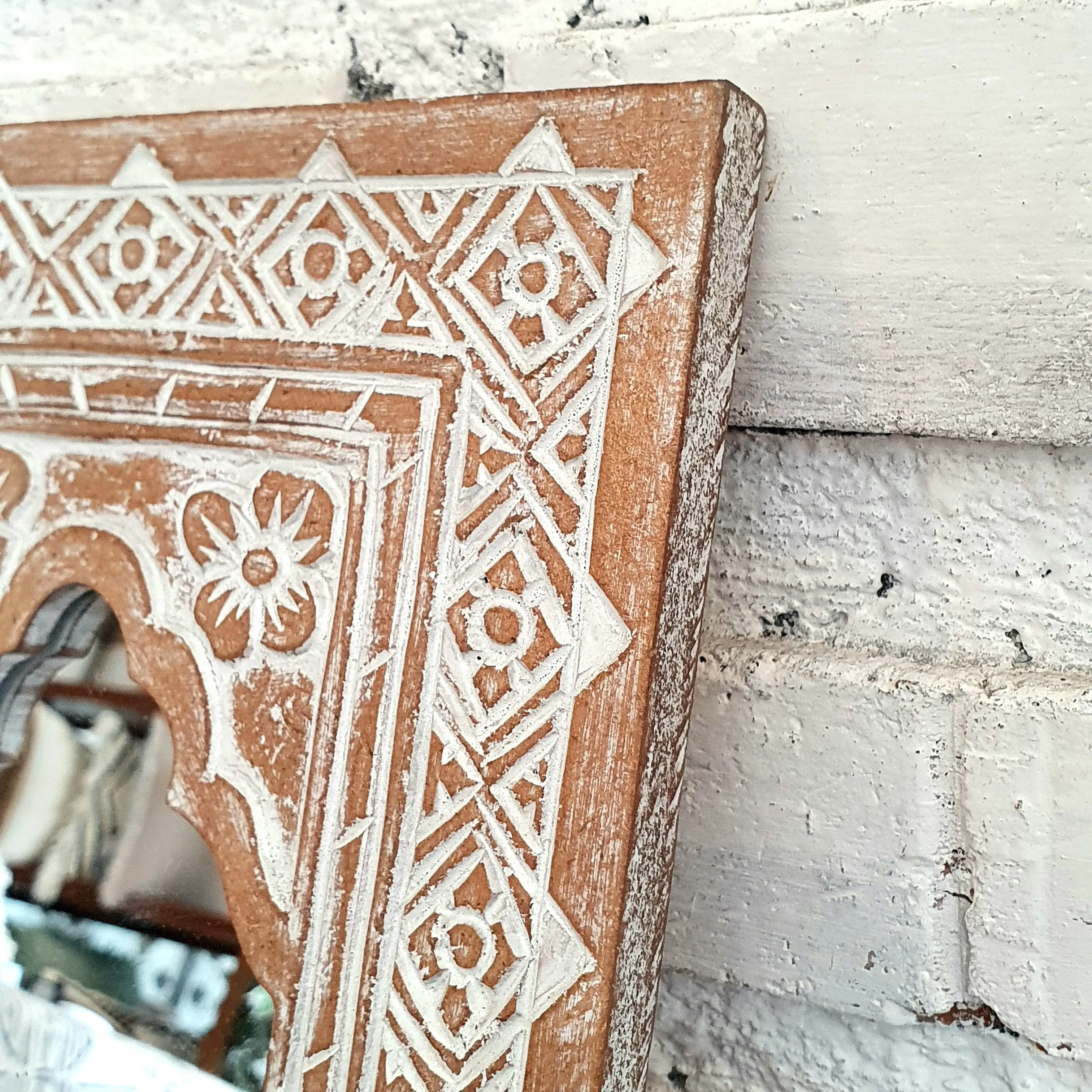 Carved Arched Wooden Mirror