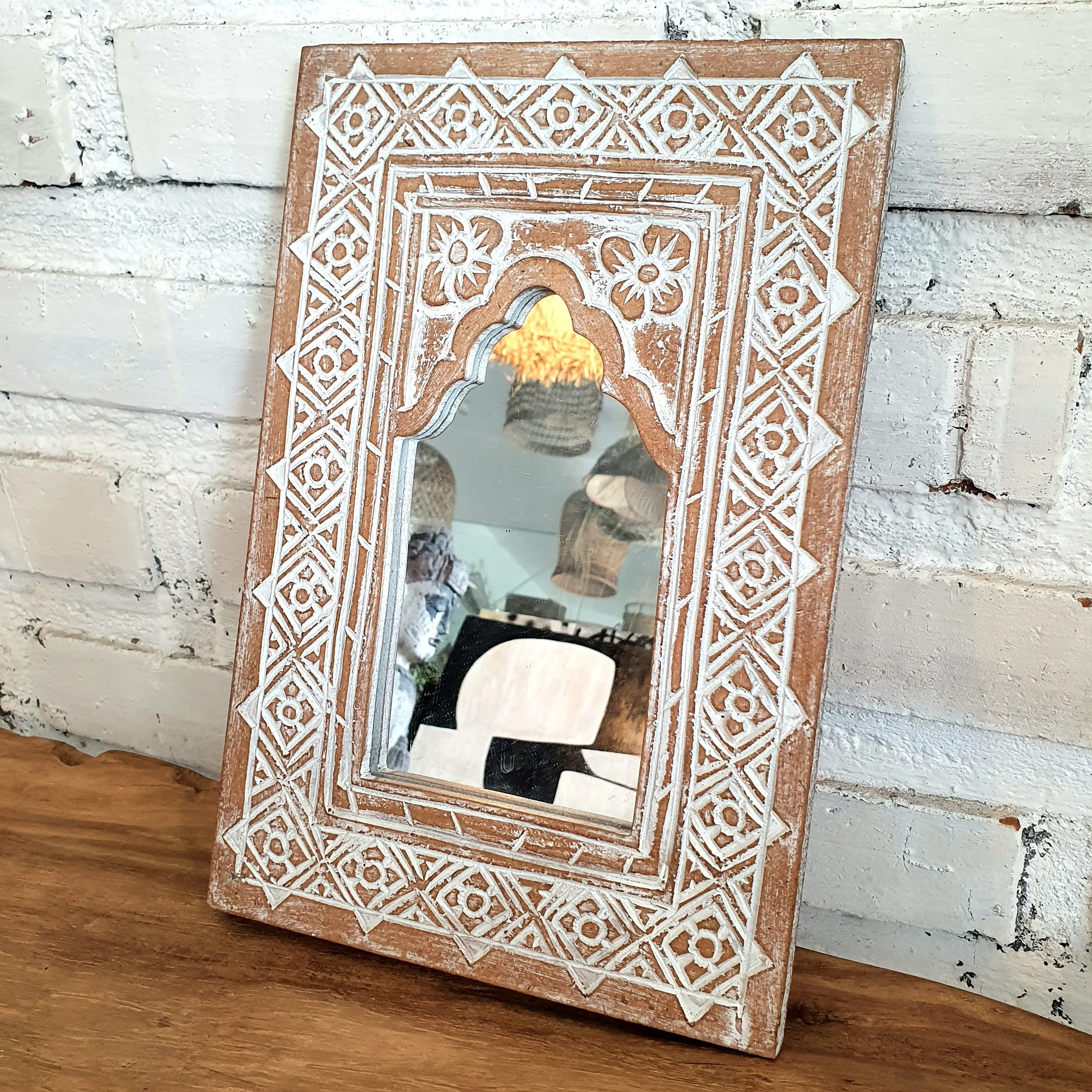 Carved Arched Wooden Mirror