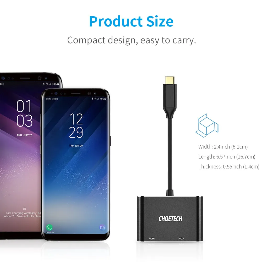 CHOETECH HUB-M17 2 in 1 USB C to HDMI VGA 4K UHD Dual Screen Display Adapter