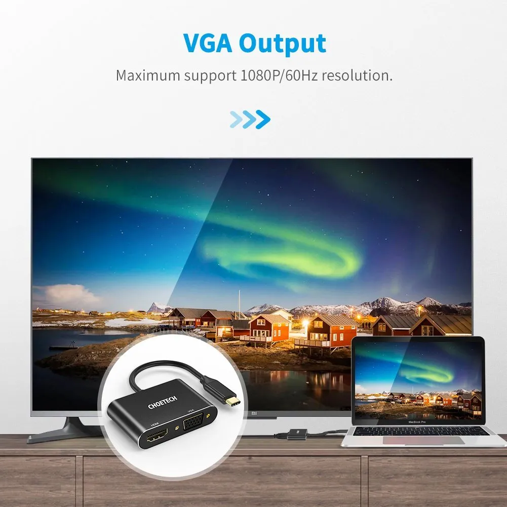 CHOETECH HUB-M17 2 in 1 USB C to HDMI VGA 4K UHD Dual Screen Display Adapter