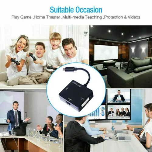 Cirago USB-C to HDMI/DVI/VGA 3-in-1 Display Port Converter Cable Adapter - Black